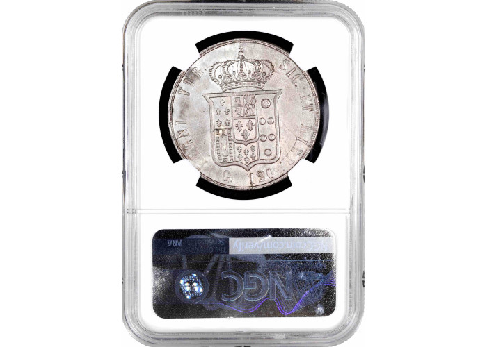 Neapel 120 Grana 1859, NGC MS62, "König Franz II (1859 - 1860)" Silbermünze