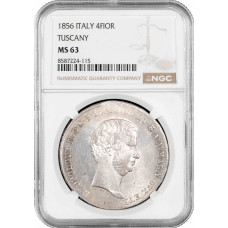 Toskana 4 Florin 1856, NGC MS63, "Großherzog Leopold II (1824 - 1859)"