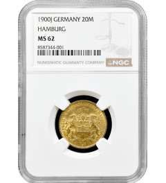 Hamburg 20 mark 1900 J, NGC MS62, "Free City (1871 - 1918)" gold coin