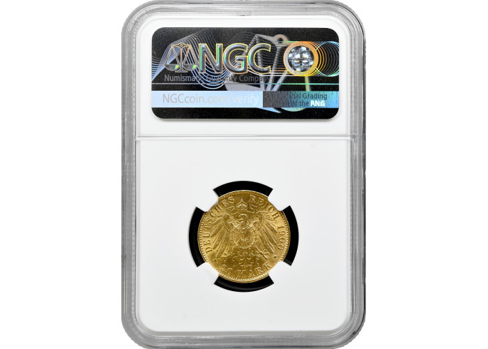 Hamburg 20 mark 1900 J, NGC MS62, "Free City (1871 - 1918)" gold coin