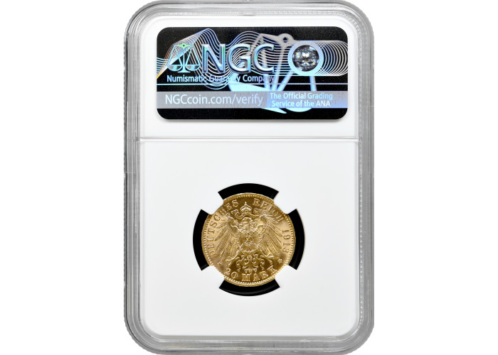 Hamburg 20 mark 1913 J, NGC MS64, "Free City (1871 - 1918)" gold coin