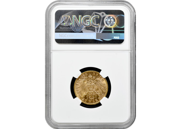 Hamburg 20 mark 1913 J, NGC MS64, "Free City (1871 - 1918)" gold coin