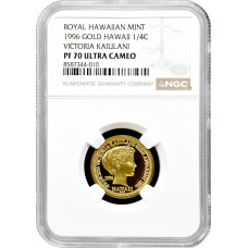 Hawaiian Mint 1/4 Krone 1996, NGC PF70 UC, "Victoria Kaiulani"1/4 Unze Goldmünze