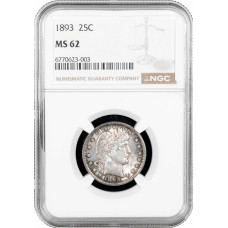 USA quarter dollar (25 cents) 1893, NGC MS62, "Barber Quarter" silver coin
