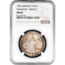 Frankfurt 1 Taler 1863, NGC MS64, "Fürstentag zu Frankfurt" Silbermünze