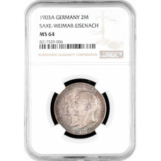 Saxe-Weimar-Eisenach 2 mark 1903 A, NGC MS64, "Wedding of William & Caroline"