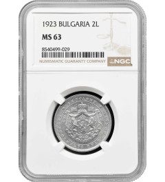 Bulgaria 2 leva 1923, NGC MS63, "Tsar Boris III (1918 - 1943)"