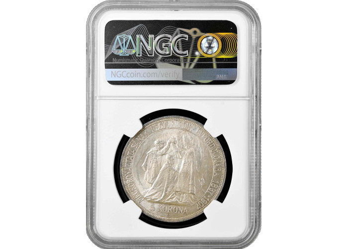 Hungary 5 korona 1907, NGC MS64, "40th Anniv. - Coronation of Franz Joseph I"
