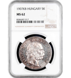 Hungary 5 korona 1907 KB, NGC MS62, "Emperor Franz Joseph I (1867 - 1916)"