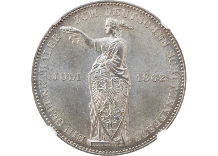 Frankfurt 1 thaler 1862, NGC MS63, "German Shooting Festival" silver coin