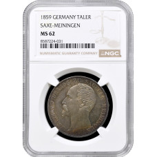Саксен-Мейнинген 1 союзный талер 1859, NGC MS62, "Герцог Бернгард II (1803 - 1866)"
