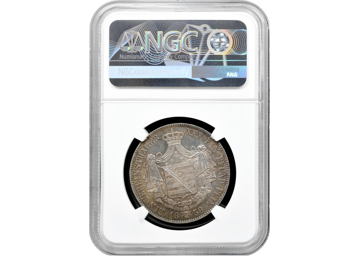 Saxe-Meiningen 1 thaler 1859, NGC MS62, "Duke Bernhard II (1803 - 1866)"