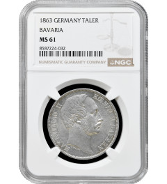 Bavaria 1 vereinsthaler 1863, NGC MS61, "King Maximilian II (1848 - 1864)"