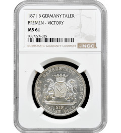 Bremen 1 thaler 1871 B, NGC MS61, "Victory Over France" silver coin
