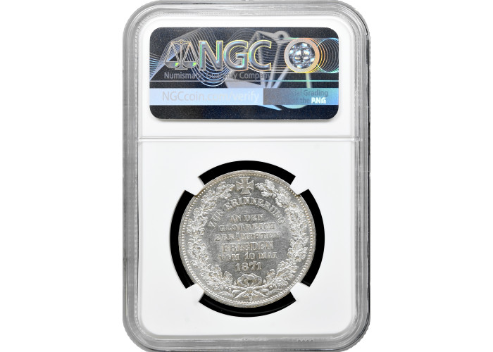 Bremen 1 thaler 1871 B, NGC MS61, "Victory Over France" silver coin