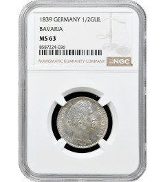 Bavaria 1/2 gulden 1839, NGC MS63, "King Ludwig I (1825 - 1848)" Top Pop 1/0