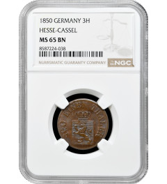 Hesse-Cassel 3 hellers 1850, NGC MS65 BN, "Frederick William (1847-1866)"Top 1/0