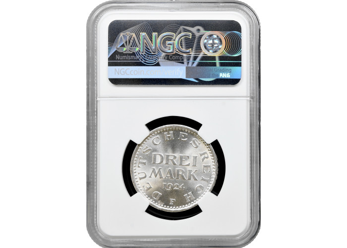 Germany 3 mark 1924 F, NGC MS65, "Weimar Republic (Mark) (1919 - 1925)"