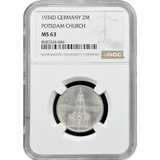 Germany - Third Reich 2 reichsmark 1934 D, NGC MS63, "Potsdam Garrison Church"