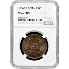 Индокитай 1 цент 1886 г. A, NGC MS63 BN, "Французский Индокитай (1885 - 1954)"