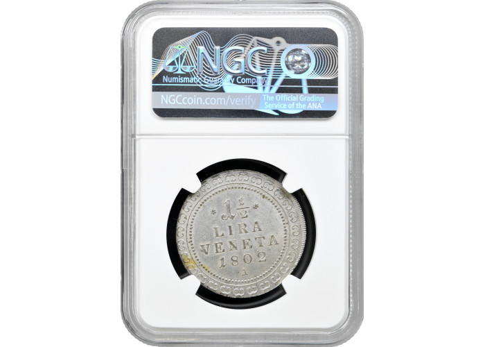 Венеция 1 1/2 лиры 1802 г. A, NGC MS62, "Австрийская окупация (1798 - 1802)"