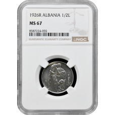 Albania 1/2 lek 1926 R, NGC MS67, "King Zog I (1928 - 1939)" Top Pop