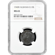 Albania 0.10 lek 1940 R, NGC MS65, "Italian occupation (1939 - 1943)"