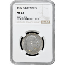 Great Britain 2 shillings (florin) 1907, NGC MS62, "Edward VII (1902 - 1910)"