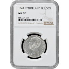 Netherlands 1 gulden 1847, NGC MS62, "King William II (1840 - 1849)" silver coin