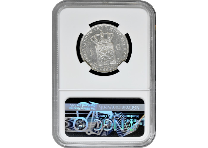 Netherlands 1 gulden 1847, NGC MS62, "King William II (1840 - 1849)" silver coin