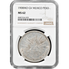 Mexico 1 peso 1908 Mo GV, NGC MS62, "United Mexican States (1905 - 1969)"