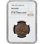 Бельгия 5 сантимов 1851 г., NGC MS64 BN, "Король Леопольд I (1832 - 1865)" Pop 8/1