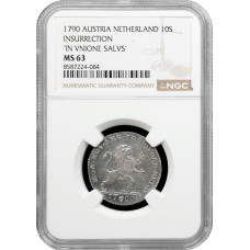 Австрийские Нидерланды 10 солей 1790 г., PCGS MS63, "Независимость Бельгии (11.01.1790 - 02.12.1790)"
