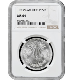 Mexico 1 peso 1933 Mo, NGC MS64, "United Mexican States (1905 - 1969)" silver