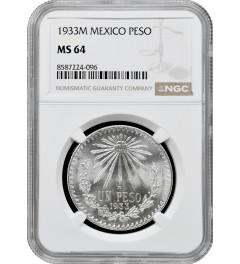 Mexico 1 peso 1933 Mo, NGC MS64, "United Mexican States (1905 - 1969)" silver