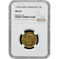 Rumänien 10 Lei 1930 (PARIS), NGC MS63, "König Karl II (1930 - 1940)"