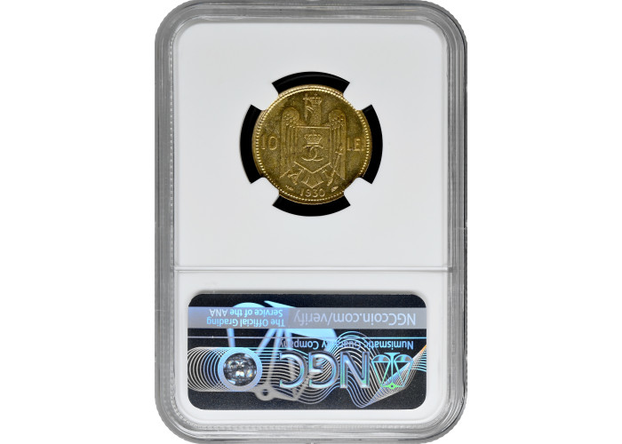 Rumänien 10 Lei 1930 (PARIS), NGC MS63, "König Karl II (1930 - 1940)"