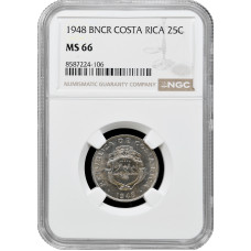 Costa Rica 25 Centimos 1948, NGC MS66, "Republik Costa Rica (1896 - 1950)"