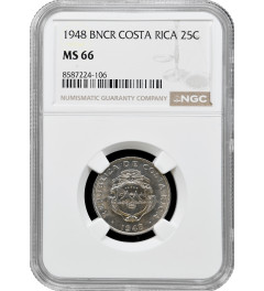 Costa Rica 25 centimos 1948, NGC MS66, "Republic of Costa Rica (1896 - 1950)"
