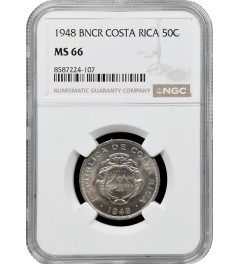 Costa Rica 50 centimos 1948, NGC MS66, "Republic (1896 - 1950)" Top Pop