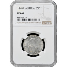 Österreich 20 Kreuzer 1848 A, NGC MS62, "Kaiser Ferdinand I (1835 - 1848)"