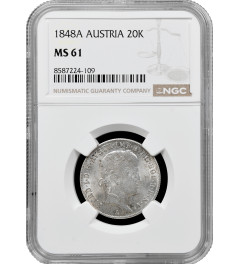 Austria 20 kreuzer 1848 A, NGC MS61, "Emperor Ferdinand I (1835 - 1848)"