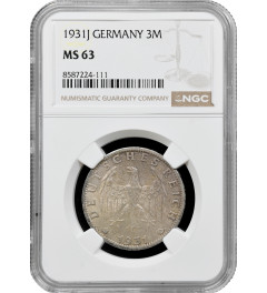Germany 3 reichsmark 1931 J, NGC MS63, "Weimar Republic (1924 - 1938)" Pop 3/2