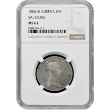 Salzburg 20 kreuzer 1806 M, NGC MS62, "Ferdinand III (1803 - 1806)" Pop 1/1