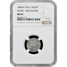Venedig 15 Centesimi 1848 ZV, NGC MS63, "Repubblica di San Marco (1848 - 1849)"