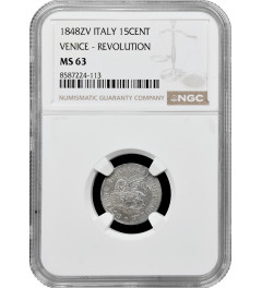 Venice 15 centesimi 1848 ZV, NGC MS63, "Republic of San Marco (1848 - 1849)"