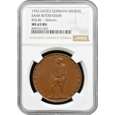 Germany - Third Reich bronze medal 1935, NGC MS65 BN, "Saar Referendum"TopPop1/0