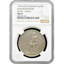 Germany - Third Reich silver medal 1935, NGC MS63, "Saarland Reunification"