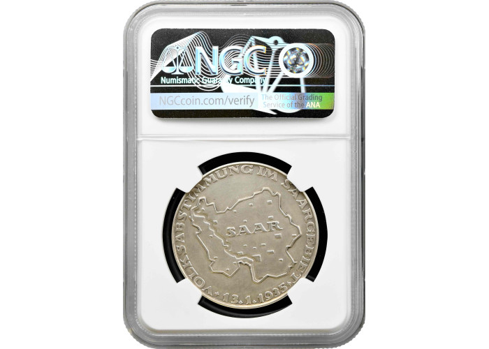 Germany - Third Reich silver medal 1935, NGC MS63, "Saarland Reunification"