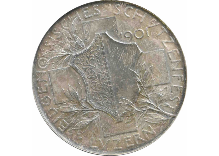 Switzerland silver medal 1901, NGC AU58, "Lucerne Shooting Festival"